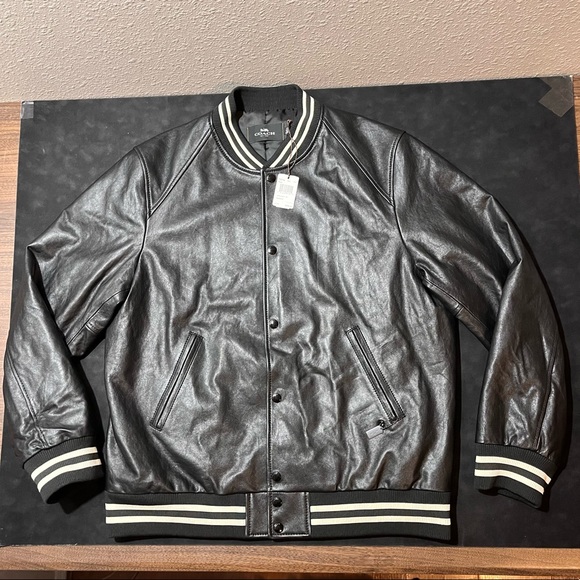 Coach Other - NWT Coach Mens Black Lambskin Leather Varsity Bomber Jacket Size XXL $998 Retail